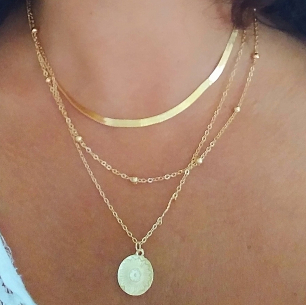 Triple Layer Medallion Coin Necklace - Picture 2 of 6